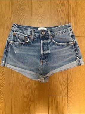 Agolde Light Blue High-Rise Rolled Hem Denim Shorts
